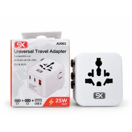 SX AU002 ADAPTADOR INTERNACIONAL10A 2500W MAX. CON USB AplusC 12W
