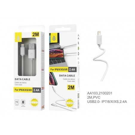 Cable de Datos para Iphone 567, 2A 2M, Blanco AA103