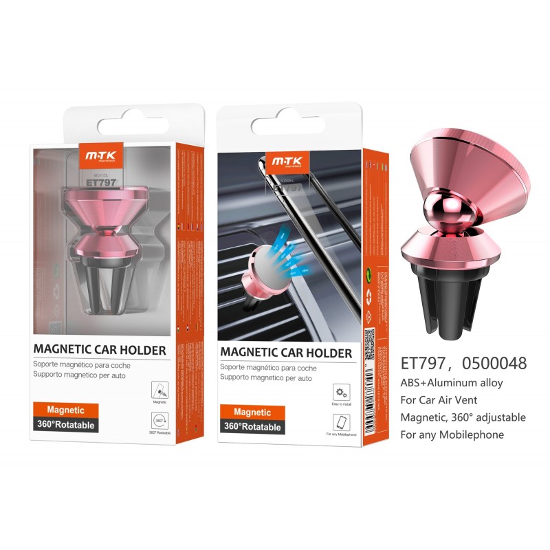 Soporte Universal Manetica de coche para movil airvent, 360º Rotacion , ROSA ET797