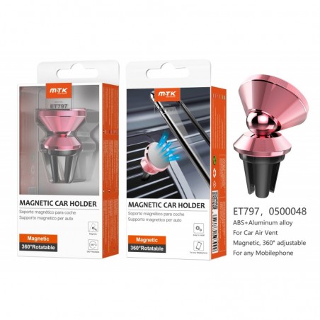 Soporte Universal Manetica de coche para movil airvent, 360º Rotacion , ROSA ET797