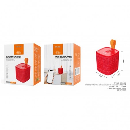 RJ TF4160 Altavoz BTS 5,0 Seedling Portatil 5W , Soporta Funcion TWS y FMTF(32G)USBAudio, Bateria 1200mAh,Rojo