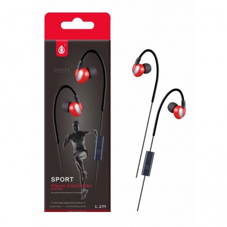 P5171 RJ Auriculares Sport Hunter con Microfono - Rojo