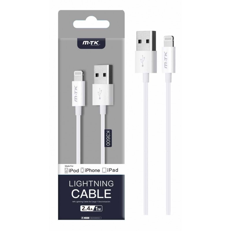 K3600 Cable de dato MFI Para IphoneIpadIpod,ABS PVC Jacket,1m